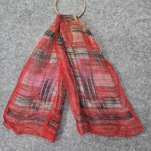 Vintage BURMEL Scarf Womens Red Brushstroke Art Sheer Long Wrap Designer 12x44
